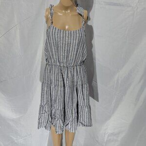 Pink Lily Women's Medium Linen Blend Black and White Striped Dress